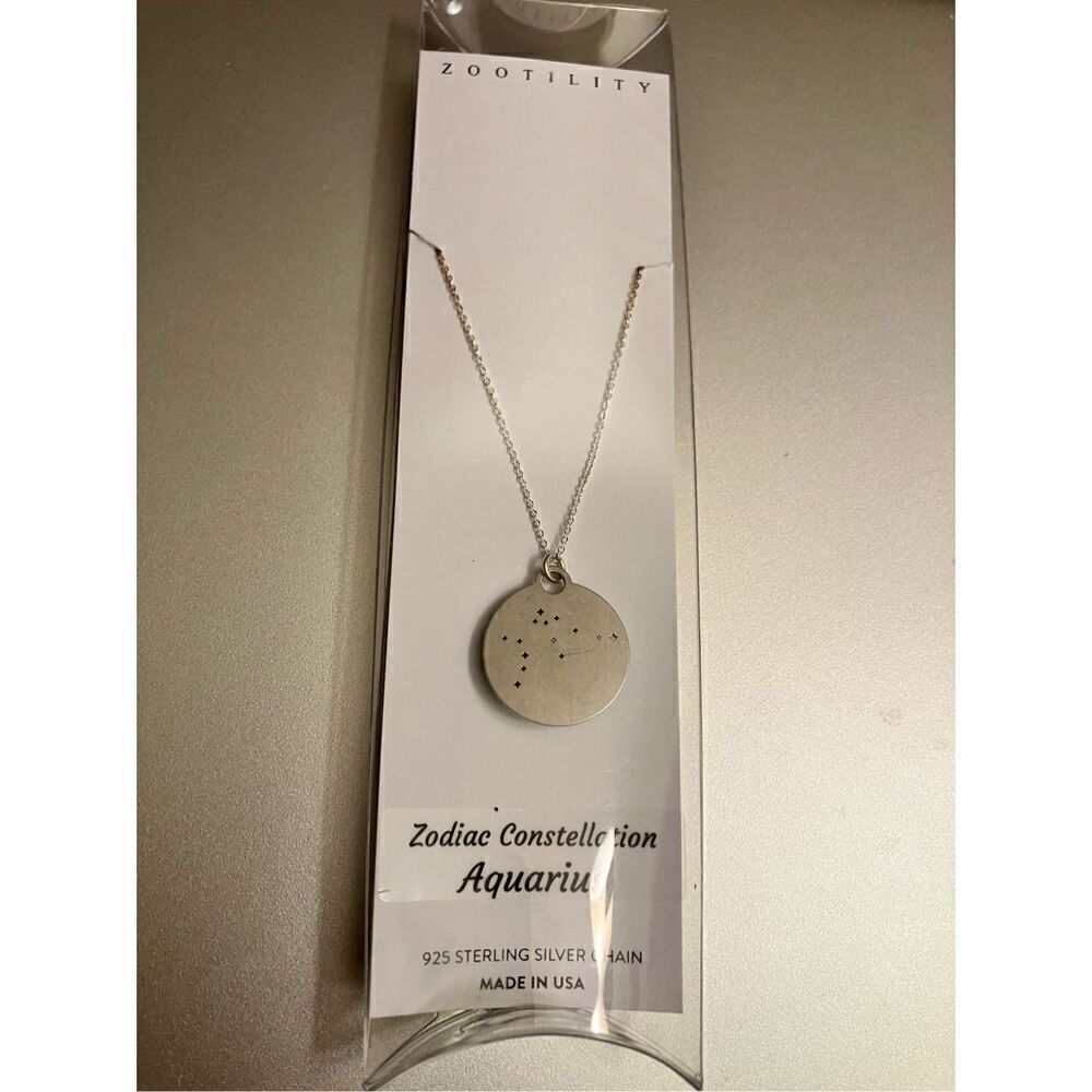 Zootility Unisex, 925 Silver Chain & Aquarius Zodiac Pendant  / NWT